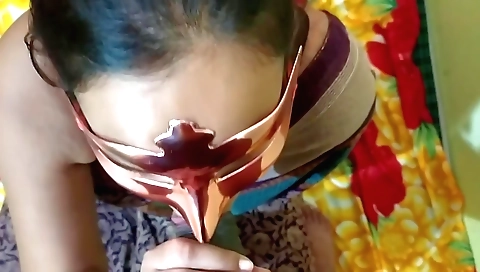 Busty indian girl sucks my cock and gets a load of cum in mouth