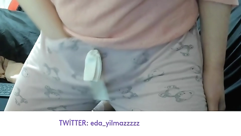 Busty Turkish amateur milf masturbating in pajamas