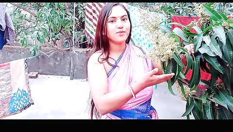 Indian stepmom in a sexy outfit showing her natural tits