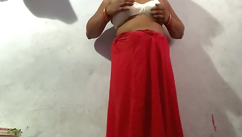 Indian chick with big tits is giving a handjob to her man