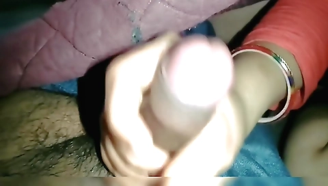 Handjob with a horny virgin babe that was just given a massage