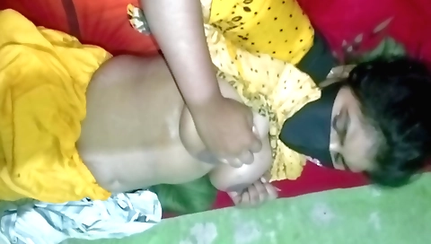 Indian brunette fucks her husband and wife in the living room