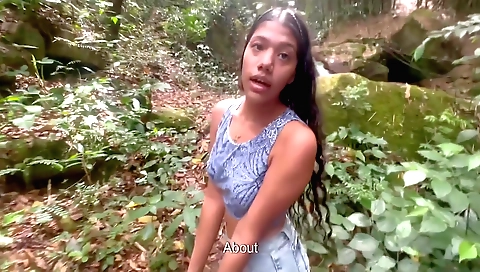 Indian girl fucks with a guy outdoors in the woods