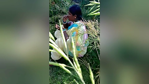 Indian amateur brunette rides her boyfriend outdoors