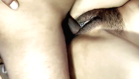 Indian babe gets banged on her back in her hairy bush