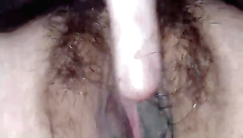 A girl with a hairy pussy is getting fucked in the face