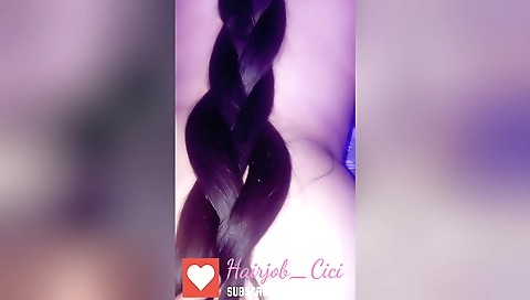 Amateur brunette with braided hair plays with her big cock