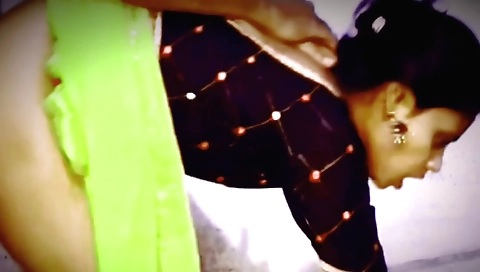 Indian brunette with natural tits and cute face in bedroom