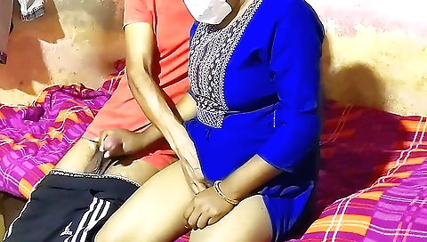 Indian brunette babe sucking on her boyfriend's big ass