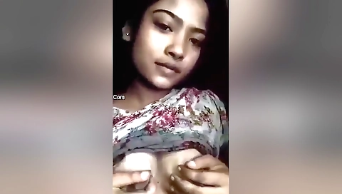 Indian brunette with small boobs and sexy body in solo