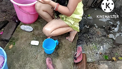 Anita ka in bikini enjoys a hot bath in a private place