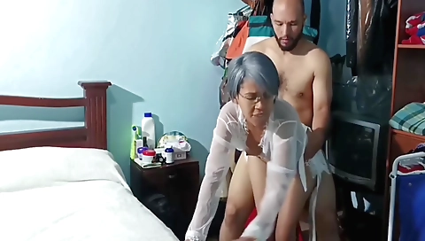 Amateur redhead is cleaning her home with her hands