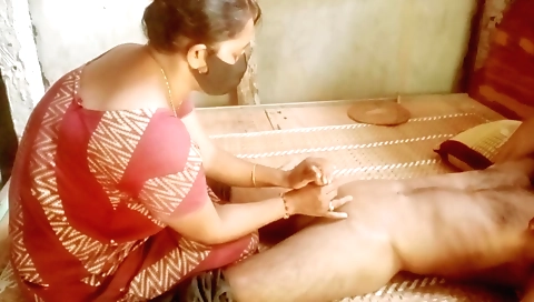 A brunette is getting a handjob done by her stepfather