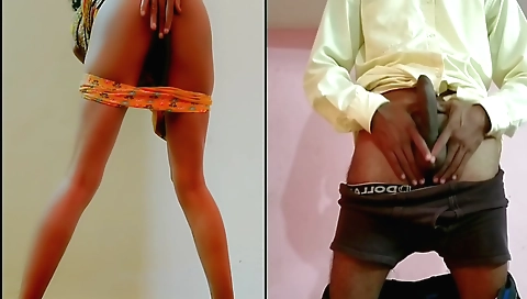 Red dress and white blouse sexy stepdaughter on web cam