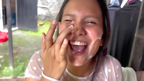 Student 18+ Is Surprised By Her Teacher In The Patio Of Her House