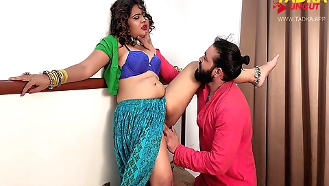 Indian brunette milf 18+ gets fucked in a red dress and stockings