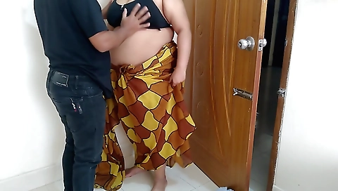 Stepson fucking his stepmom while she cleans the house