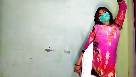 Solo video of a sexy brunette in a dress with a dress on