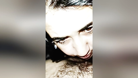 Hot brunette babe in a sexy blouse gets her big round boobs