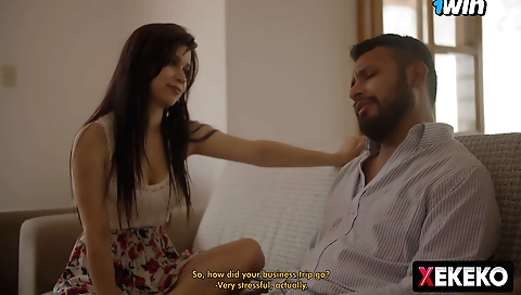 Indian amateur porn video showing a brunette with a blow job